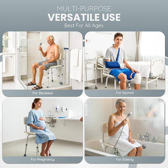 Dr. Kay's Adjustable Height Shower Chair Seat for Inside Shower, 350 lbs Heavy Duty Bathroom Stool for Bathtub, Safety Bath Bench with Backrest for Elderly and Disabled