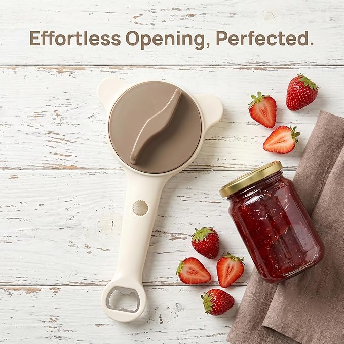 4 in 1 Multi-Purpose Jar Opener, Magnetic Stainless Steel with Ergonomic Handle, Multi-Size Lid Tool for Jars, Cans Wine, Ideal for Seniors, Arthritis and Weak Hands (Beige)