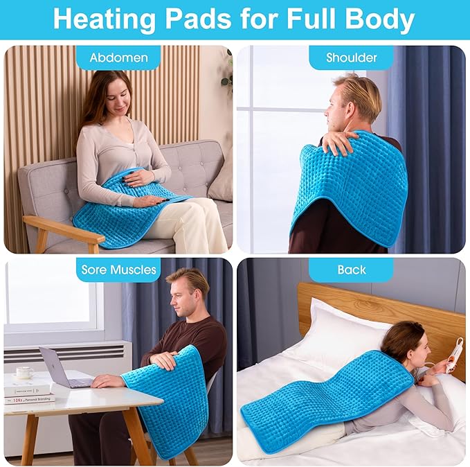 Boileau Electric Heating Pad for Back Pain and Period Cramps Relief, 17"x33" Extra Large XXXL, 3 Heating Levels Heat Pad with 2-Hour Auto Shut Off, Gifts for Women and Mom, Blue
