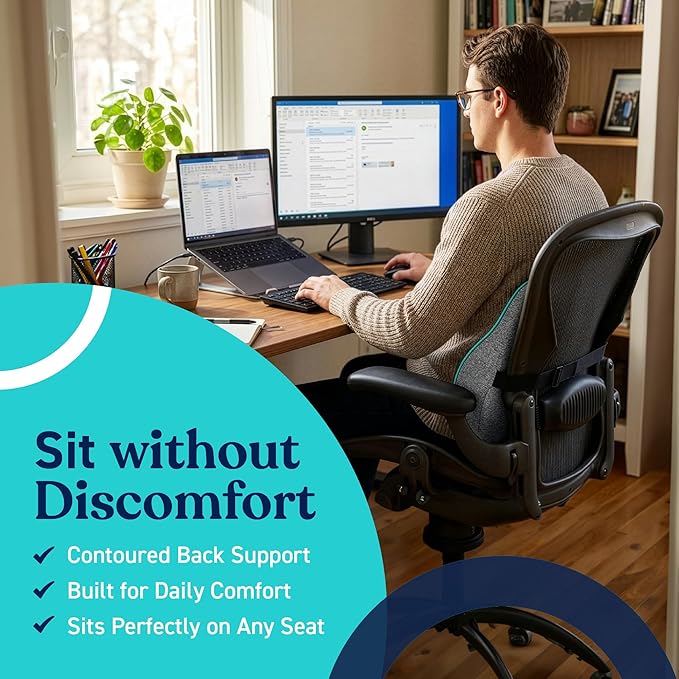 Cubii Cushii V2 Back Support Cushion for Lower Back Support, Lumbar Support Pillow with Contoured Design and Adjustable Strap for Office Chair, Desk Chair, Kitchen Chair and Couch