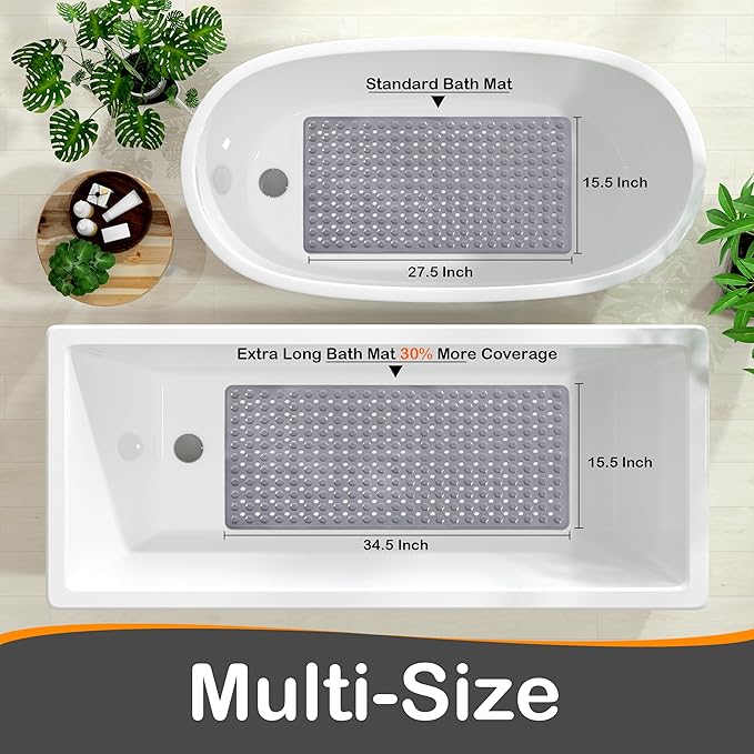 Yimobra Bathtub Mat Non Slip, 27.5"x15.5" Machine Washable Shower Floor Mat, Soft on Feet, Bathmat with Drain Holes and Suction Cups, Bathroom Essentials, Grey