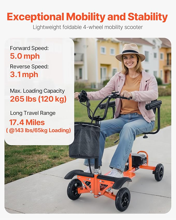 VEVOR 2025 Upgraded Lightweight Mobility Scooter for Adults & Seniors, 50lb Foldable, FAA & Cruise Approved with 12 Mile Range – Powered by Large 48V 5.2Ah Battery (No Frequent Battery swaps)