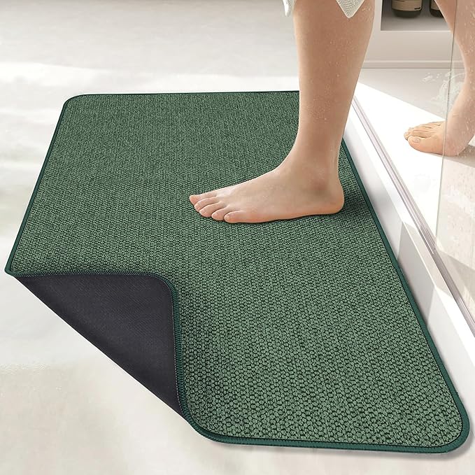 Bosap Bath Mat,Ultra Thin Bathroom Runner Rugs,Large Bath Mats for Bathroom,Quick Dry,Non-Slip,Machine Washable,Low Pile,Bath Rug,Shower Outside,Sink,Home Decor Accessories.Green,3'x6'(36x72inch)