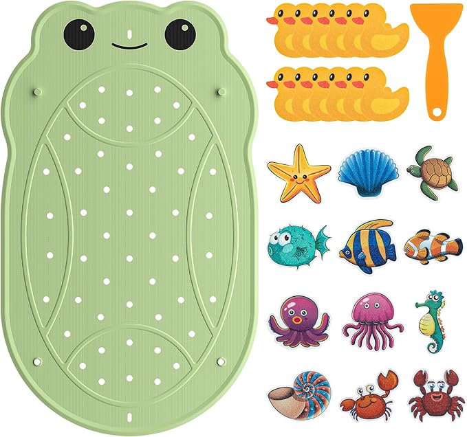 UNEEDE Kids Bathtub Mat with 24PCS Non Slip Bathtub Stickers, Non Slip Shower Mat for Toddlers, Washable Anti Slip Tub Surface, Soft Rubber Mat for Bathtub Shower, Waterproof Essentials