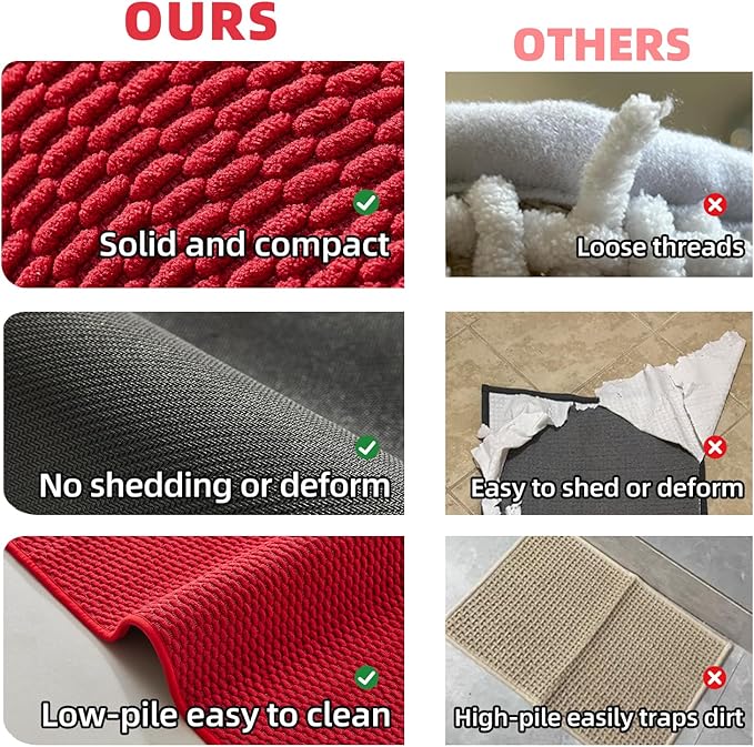 TYUU Small Christmas Bathroom Rugs, Non Slip Washable Bath Rugs Super Absorbent Bathroom Rug Thin Quick Dry Low Pile Bath Mats, Red 12"x12"
