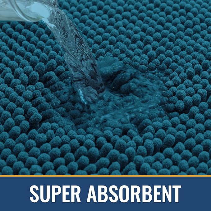 Arotive Bathroom Rugs 59x20, Extra Soft Absorbent Shaggy Chenille Bath Rugs, Machine Washable Rubber Backing Non-Slip Bath Mats for Bathroom Floor Tub and Shower, Home Decor Accessories,Peacock Blue