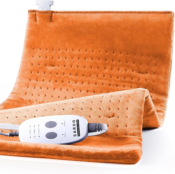 Massaging Weighted Heating Pad - Electric Heating Pad for Back Pain Relief with Massager, 3 Heat, 6 Massage, Auto Off, Extra Large Vibrating Heat Pad for Shoulder Neck (Pumpkin Yellow, 12"×24")
