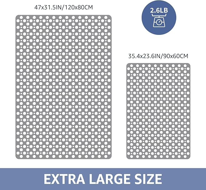 OTHWAY Large Shower Mat, 35"x 24" TPE Shower Mat Non Slip, Heavy Shower Floor Mat with Drain Holes and Suction Cups, No Odor Shower Mats for Inside Shower for Elderly Kids Bathroom(D-Grey)