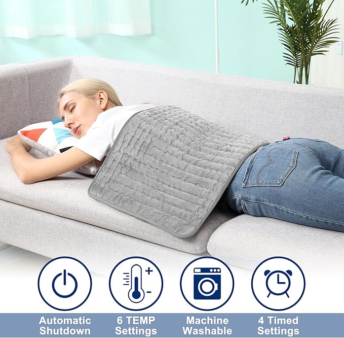 33"X17" Electric Heating pad with 6 Heat Settings, Auto Shut Off, Dry Electric Heating for Back Neck Knee Arms Legs Shoulder Heat Pads for Christmas Birthday Father's Day Mother's Day (Silver Gray)