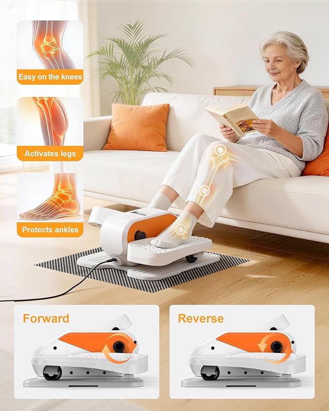 VIVURN® 023 Under Desk Elliptical Mini Electric Leg Exerciser for Senior, 12 Speeds RF Remote Display Monitor Non-Slip Mat, Quiet & Compact Seated Pedal Exerciser for Home Office Gift for Mom Dad