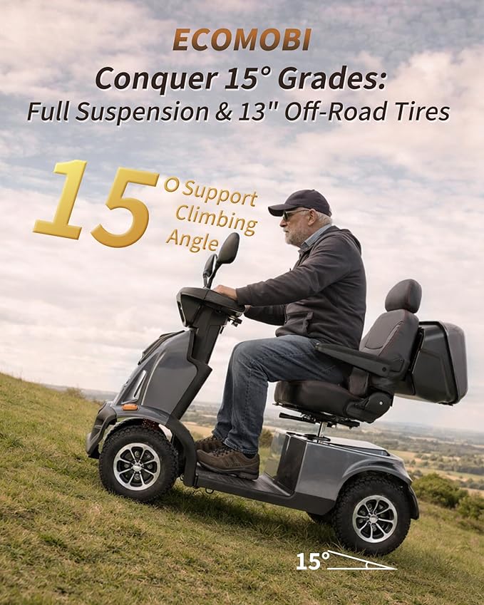 Ecomobi All-Terrain Heavy Duty Mobility Scooter for Seniors & Adults, 1000W Powerful Motor, 550 lbs Weight Capacity, 32 Mile Extended Range, 9 MPH, 13” Pneumatic Tires, Full Suspension, FDA Cleared