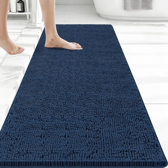 Bcoimo 48x24 Chenille Bath Mat – Non-Slip with Backing Bath Rug Ultra-Absorbent and Machine Washable Bathroom Mat Quick-Dry Design. Ideal for Bathroom Shower and Tub Areas