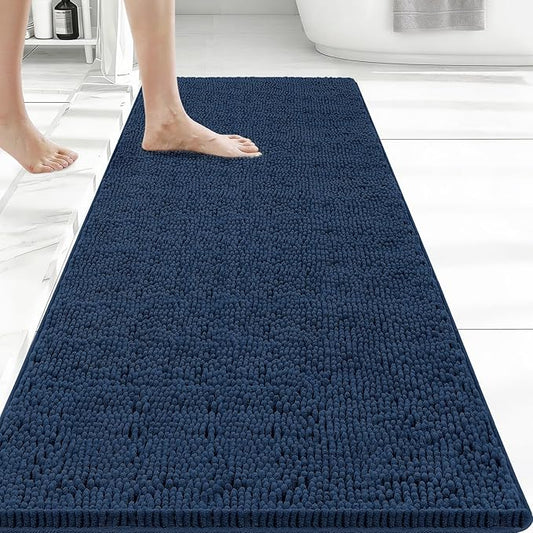 Bcoimo 48x24 Chenille Bath Mat – Non-Slip with Backing Bath Rug Ultra-Absorbent and Machine Washable Bathroom Mat Quick-Dry Design. Ideal for Bathroom Shower and Tub Areas