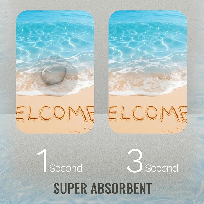 Quick Dry Bath Mat for Bathroom,Super Absorbent Beach Welcome Bath Rug Non-Slip Rubber Backing,Machine Washable Bathroom Floor Mat for Shower, Tub, Sink Area Ocean Blue 16x24