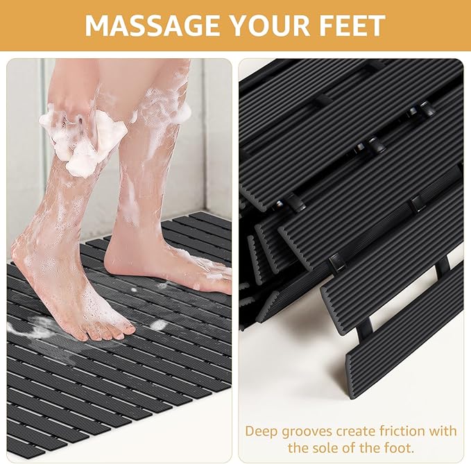 Yolife PVC Large Shower Mat, 35.4 × 24 Inch Non Suction Cup Non Slip Shower Floor Mat, Easy to Cut & Curlable Stand Up Shower Stall Mat, Heavy Duty Bath Shower Mats for Inside Shower