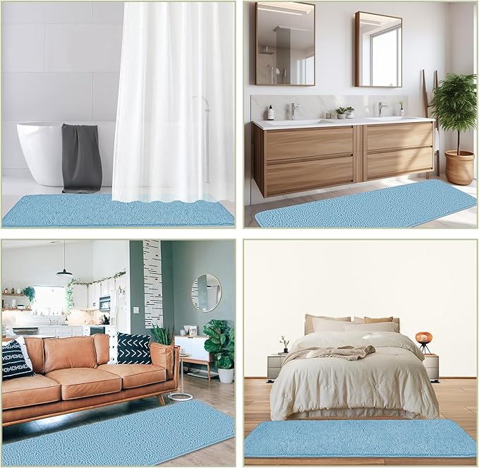 Bathroom Runner Rug 24 x 72 Non Slip – Extra Long Bath Mat | Absorbent and Washable Thick Chenille Runner Rug for Bathroom, Shower, Tub, Sink(Sky Blue)