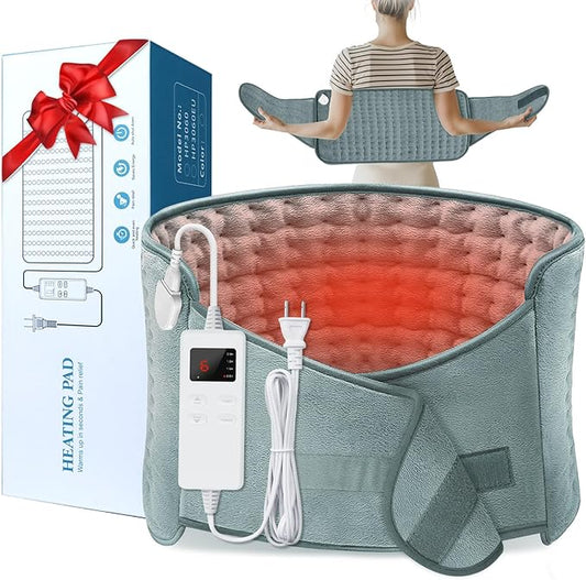 IGXHAVIZ Heating Pad for Back Pain Relief, Electric Heating Pad for Period Cramps Neck Shoulders with Belt, 4 Timer 6 Heat Setting & Auto Shut Off, 12"x24"+20" Large Moist Heat Pad for Mom,Dad