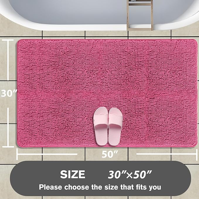 Bathroom Rugs 30 x 50 Inch – Extra Large Bath Mat | Absorbent and Washable Thick Chenille Bath Rugs Non-Slip Runner Rug for Bathroom, Shower, Tub(Hot Pink)