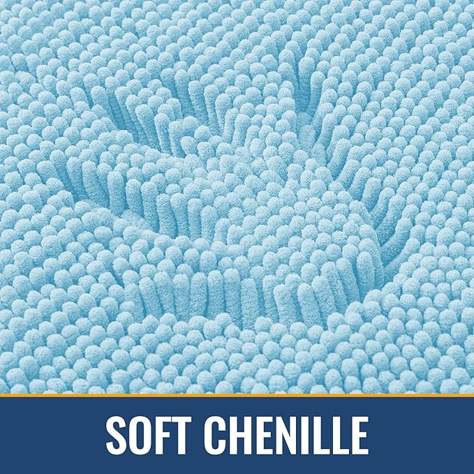 Arotive Bathroom Rugs 30x20, Extra Soft Absorbent Shaggy Chenille Bath Rugs, Machine Washable Rubber Backing Non-Slip Bath Mats for Bathroom Floor Tub and Shower, Home Decor Accessories,Sky Blue