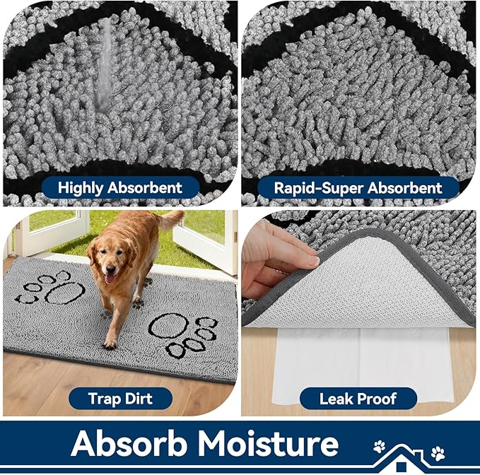 Bcoimo Super Absorbent Dog Door Mat, 48"*30" Anti Slip Mat for Muddy Paws, Pet Rugs for Dirty Paws Washable that Absorbs Moisture and Dirt, for Dog Cage and Pet Resting Carpet