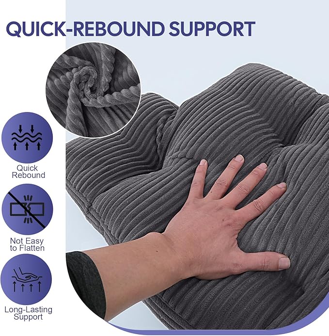 Lumbar Support Pillow for Recliner, Large Back Support Pillow for Office Chair, Tufted Corduroy Back Cushion for Elderly, Lower Back Pain Relief, Ideal for Sofa & Couch, Dark Grey