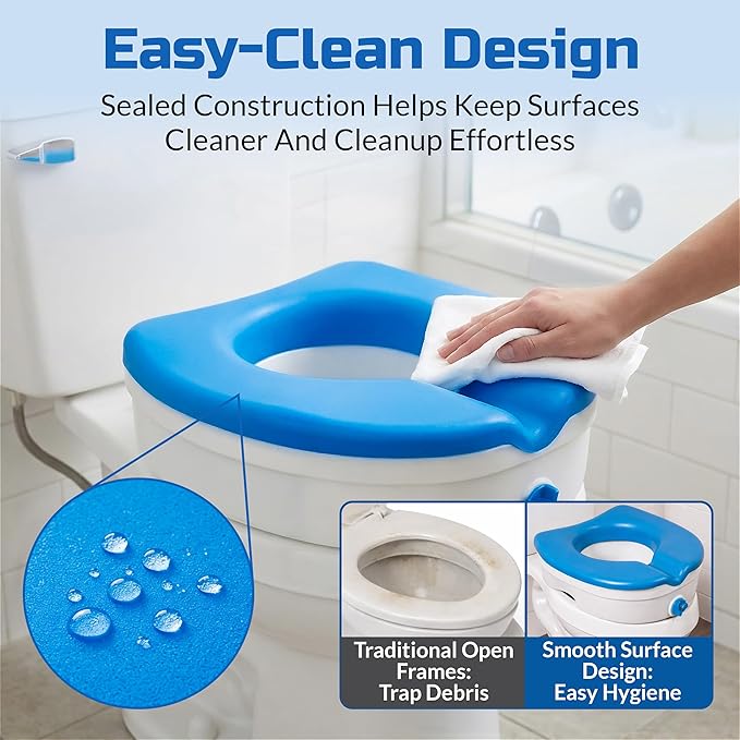 Platinum Health Soft-TOP 2.0 Deluxe Padded Raised Toilet Seat. Soft, Warm Padded Elevated Riser for Elongated/Round Toilets. Adds 5.5 Inches in Height for Safe Toileting. (no armrests)