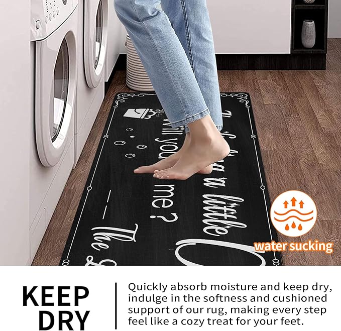 XLHOMO Laundry Room Rug Runner, 17"x60" Non Slip Nappa Leather Laundry Rugs, Black Farmhouse Washable Floor Laundry Mats for Laundry Room, Entryway, Kitchen, Bathroom, Mudroom, Washroom, Hallway Decor