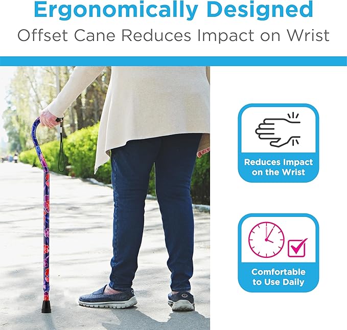 NOVA Offset Walking Cane for Seniors, Men & Women – Lightweight Adjustable Walking Cane with Soft Foam Grip, Wrist Strap, Anti-Rattle Lock & Non-Slip Tip – Stylish Mobility Aid