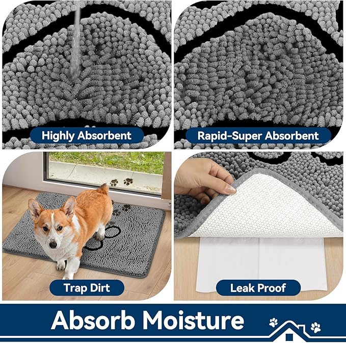 Bcoimo Super Absorbent Dog Door Mat, 36"*24" Anti Slip Mat for Muddy Paws, Pet Rugs for Dirty Paws Washable that Absorbs Moisture and Dirt, for Dog Cage and Pet Resting Carpet