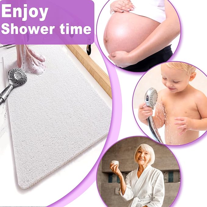 Shower Mats Non Slip for Elderly, 24x47’’Extra Lager Loofah Loofah Bath Mats for Shower, Non-Slip BathMat for Elderly-White