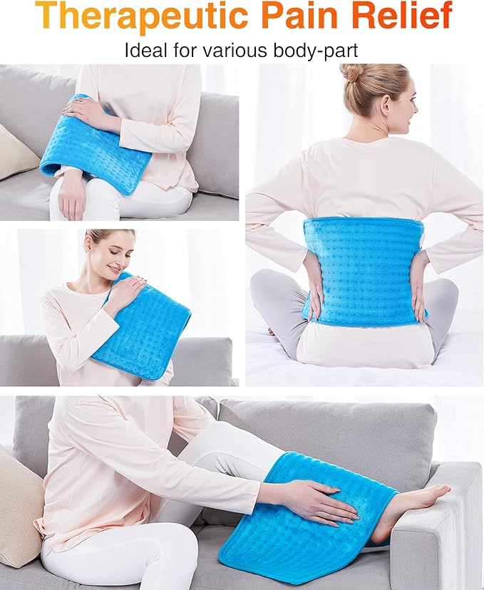 WOOMER Extra Large Heating Pad, Electric Heating Pad for Back Pain & Cramps Relief, Heat Pad with Multi-Color Option, Moist Heat Therapy Feature, Auto Shut-Off, Power Cords Storage Belt