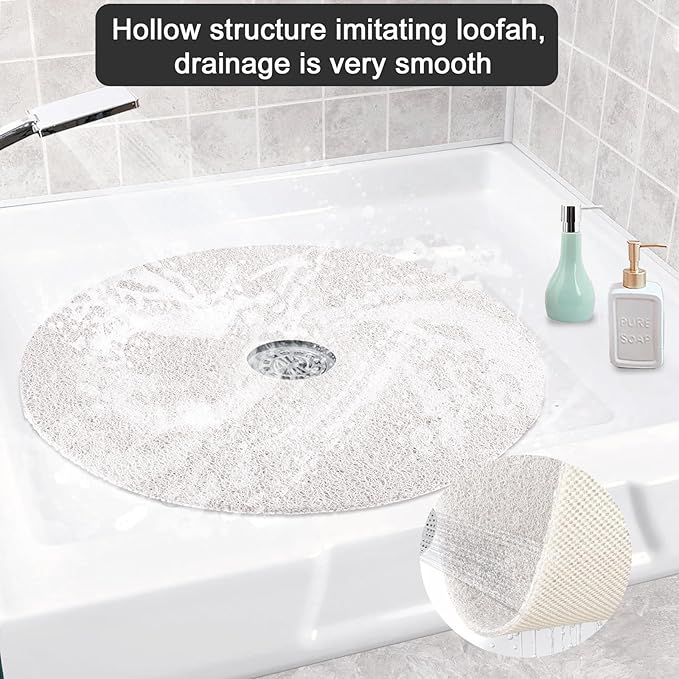 Shower Mat Non Slip, Round Shower Mat for Inside Shower, Non Slip Bathtub Mat, Fast Drying Bath Tub Mats, Loofah Mat for Shower Bathroom, Quick Drying, Resistant (White, 32 x 32 Inch)
