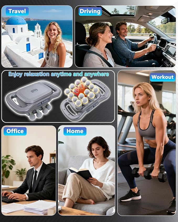 UFFAE 16-Head Massage Gun, Deep Tissue Percussion Massager with 9 Modes & 9 Intensities, 2600mAh Battery Back Bassager for Pain Relief Deep Tissue for Muscle Pain Relief in Back, Legs, Shoulders