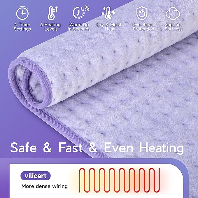 Heating Pad for Period Cramps, Heating Pad for Back/Neck/Shoulder Muscle Pain, 6 Heating & 4 Timer Setting, Auto Shut Off, Dry/Moist Heat & Machine Washable, Birthday Christmas Gifts for Women Mom