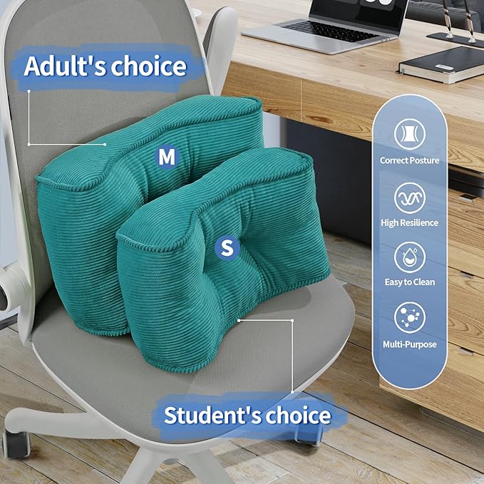 Lumbar Support Pillow for Study Desk Chair, Bite-Size Natural Latex Foam Back Support Pillow for Lower Back Pain Relief, Soft & Support Corduroy Office Chair Cushion, S, Blue