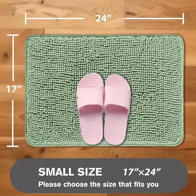 Sea Foam Bathroom Rugs – Absorbent and Washable Bath Mat, Non-Slip, Thick Soft Chenille Bath Rugs for Bathroom Floor, Shower, Sink - 17" x 24"