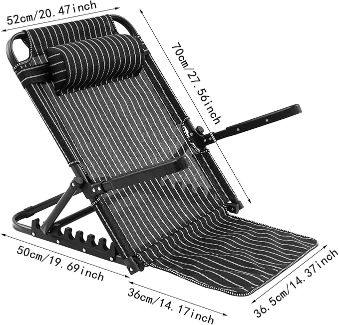 Lifting Bed Backrest, Adjustable Bed Backrest with 7-Position Support & Pillow - Foldable Reading Chair for Elderly, Patients, Home Use, Max 220Lbs, Black Stripe