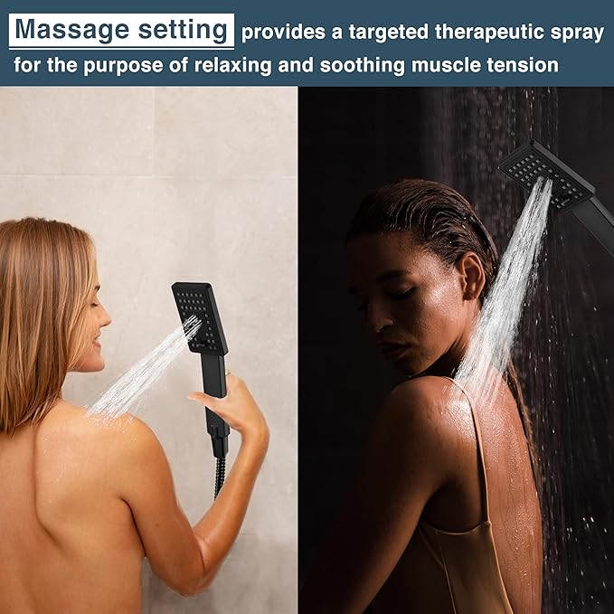 BRIGHT SHOWERS High Pressure Handheld Shower Head Set, High Flow Hand Held Showerhead with 60" Long Stainless Steel Hose and Adjustable Wall Bracket, 3 Spray Setting Shower Wand, Matte Black