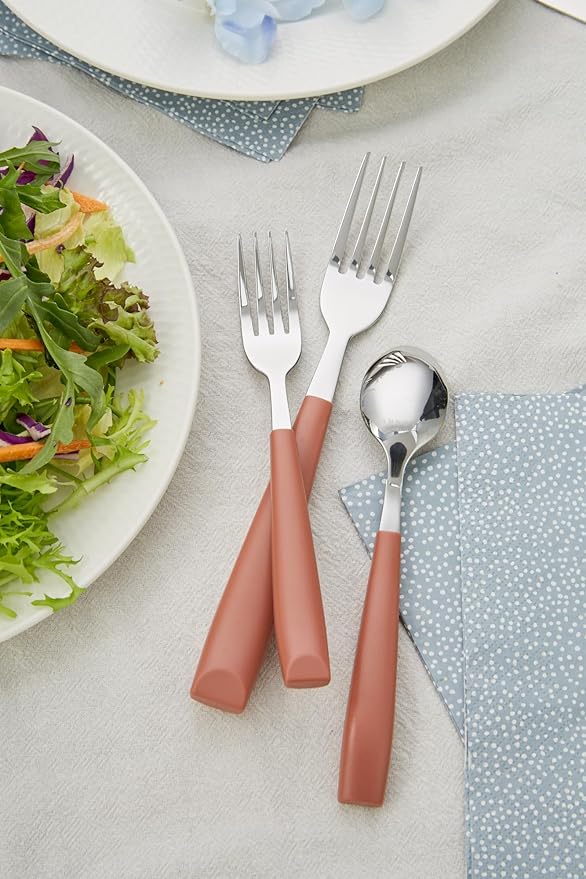 ANNOVA Silverware Set Stainless Steel Colorful Handle Tableware Kitchen Flatware Set Utensils, Includes Dinner Knives, Forks, Spoons & Dessert Spoons (Brown, 16 Pieces)