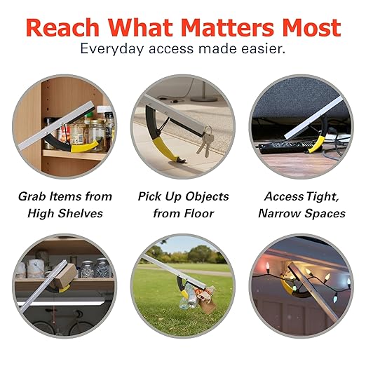 Sammons Preston Reacher, 26" Lightweight Grabber Reacher Tool with Magnetic Tip, Ergonomic Grip & Claw Jaw, Portable Reaching Aid for Seniors, Daily Living & Home Use, Standard Silver, Folding, 2 pack