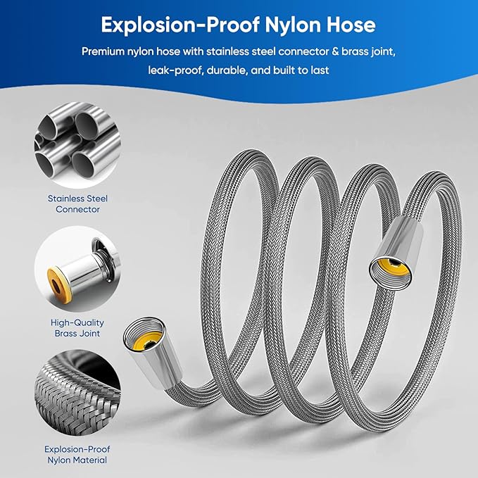 High Pressure Shower Head with Handheld, 6 Spray Modes & Pause Button, 4.1” Rainfall Detachable Showerhead with Anti-burst Nylon Hose & Holder, Premium ABS, Anti-Clog Nozzles, for Low Water Pressure