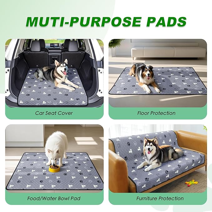 WanpeeGoo Washable Pee Pads, Puppy Pee Pad for Dogs, 2 Pack Absorbent Reusable Training Dog Pads Pet Puppy Pads, Non-Slip Potty Pads for Whelping, Playpen, Crate, Bed, Grey 32"x63"