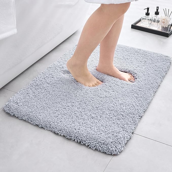 Bathroom Rugs Non Slip Washable,Ultra Soft Thick Shaggy Absorbent Bath Mats,High Density Foam Latex Non Slip Backing Bath Rugs,Microfiber Bath Mats for Bathroom Floor&Sink,24x17,Silver Grey