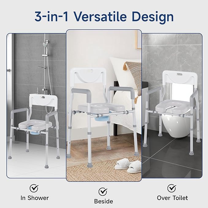 Bedside Commode, Toilet Seat Risers for Seniors, Raised Toilet Seat with Handles, Width and Height Adjustable Raised Toilet Seat with Handles for Elderly