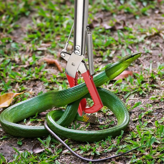 50in Snake Grabber, Snake Tongs Grabber Collapsible, Professional Reptile Snake Catcher Wide Jaw Handling Tool, Stainless Steel Snake Hook Long Reach Grabbers for Camping, Garden and Emergency Use