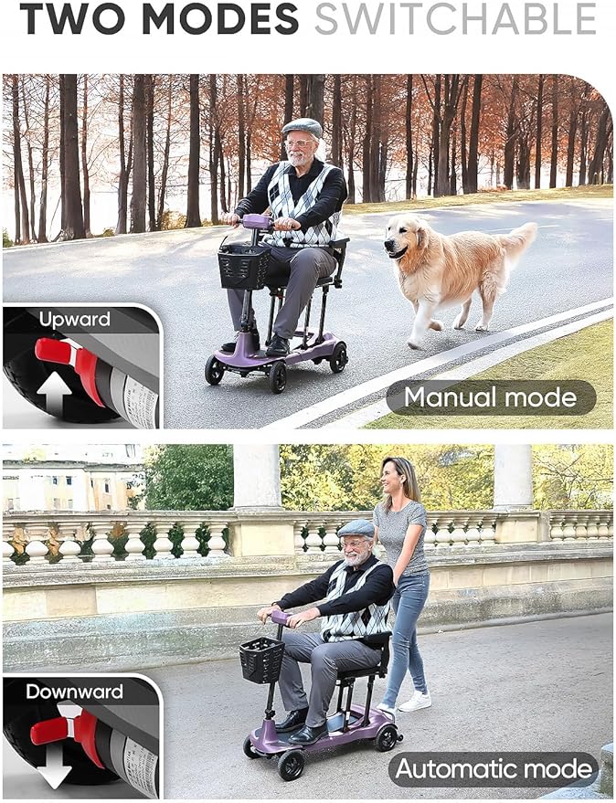 Mobility Scooters for Adults & Seniors - Ultra Lightweight 27.5 lbs Carbon Fiber Folding Electric Scooter - Airlines Approved All-Terrain Portable Scooter with Basket and Charger Included-Purple