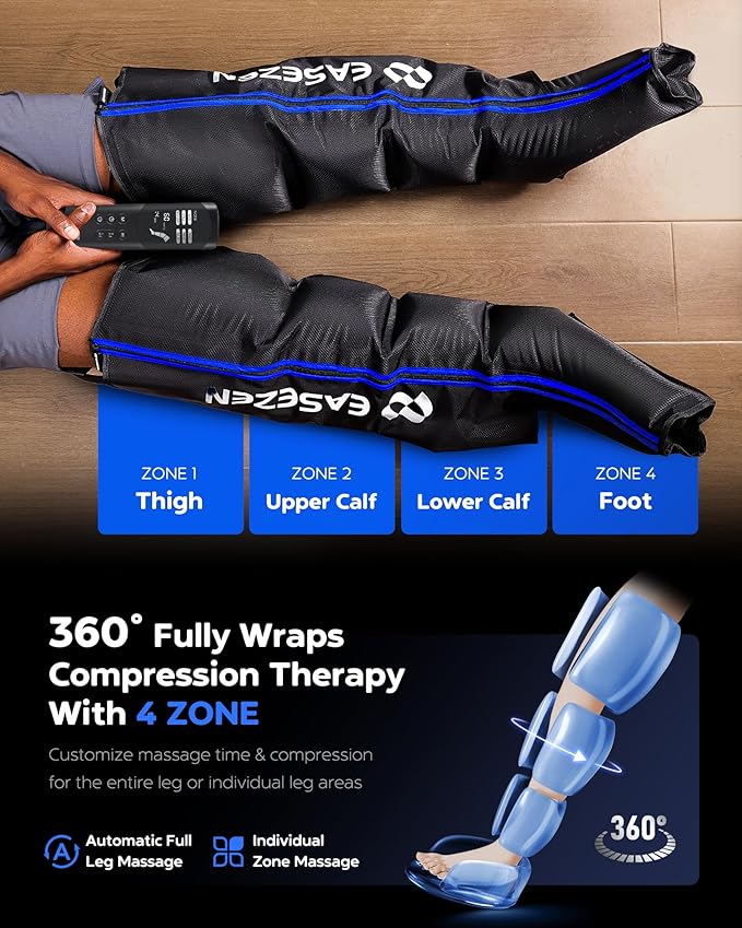 EaseZen Leg Compression Massager for Circulation and Pain Relief, Air Compression Leg Recovery System for Fast Recovery of Foot, Calf and Thigh, Relieve Edema, Reduce Muscle Fatigue, Small Size