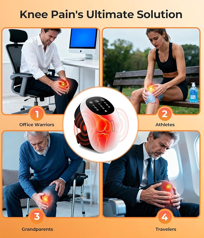 World's First 360° Knee Massager with 1-Second Heat - Cordless Red Light Therapy for Joint Comfort, 3 Intensity Levels, Perfect for Athletes, Seniors & Active Adults