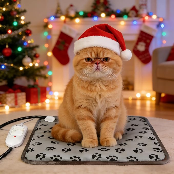 Cat Heating Pad – 18x18 in Self-Warming Pet Bed, Electric Heated Dog & Cat Pad, Waterproof, Temperature Adjustable, Fast Heating, Safe Thermostat, for Kittens Puppies Small Pets