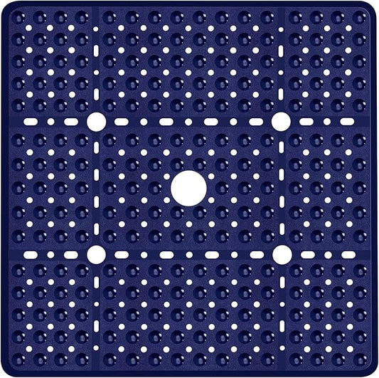 Large Square Shower Mat 27 x 27 Inch Navy Blue, Non Slip Shower Bathtub Mats for Inside Shower with Big Suction Cups Drain Holes, Anti Slip Bathroom Floor Stall Mats, Easy Clean, BPA-Free